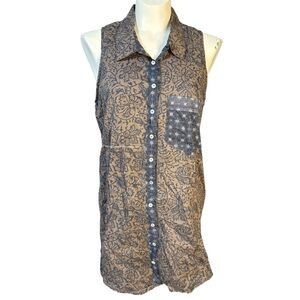 Free People Tan and Blue Sleeveless Top